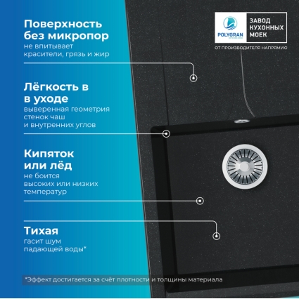 Мойка кухонная POLYGRAN GALS 760 (космос №316)